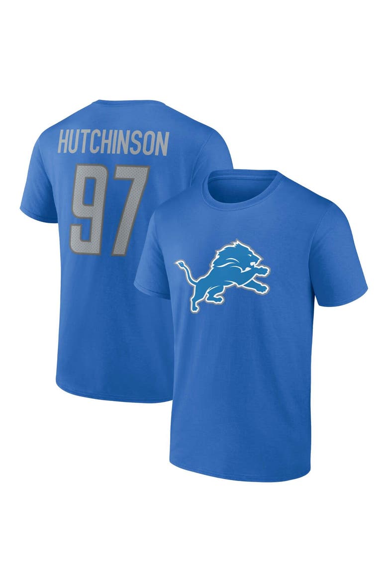 Men's Fanatics Branded Aidan Hutchinson Blue Detroit Lions Player Icon Name & Number T-Shirt, Main, color, Blue