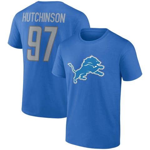 Men's Fanatics Branded Aidan Hutchinson Blue Detroit Lions Player Icon Name & Number T-Shirt