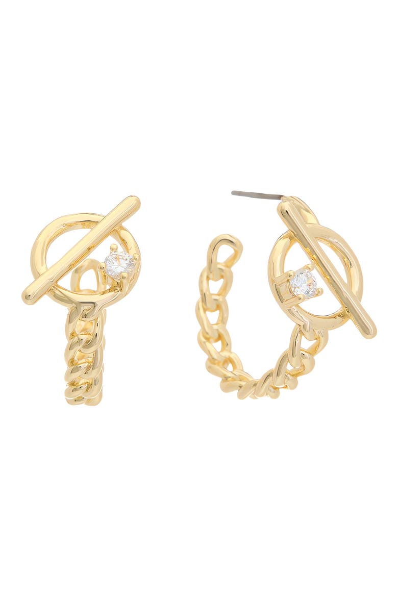 Cubic Zirconia Toggle Curb Chain Hoop Earrings, Main, color, YELLOW