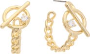 Juvell Cubic Zirconia Toggle Curb Chain Hoop Earrings