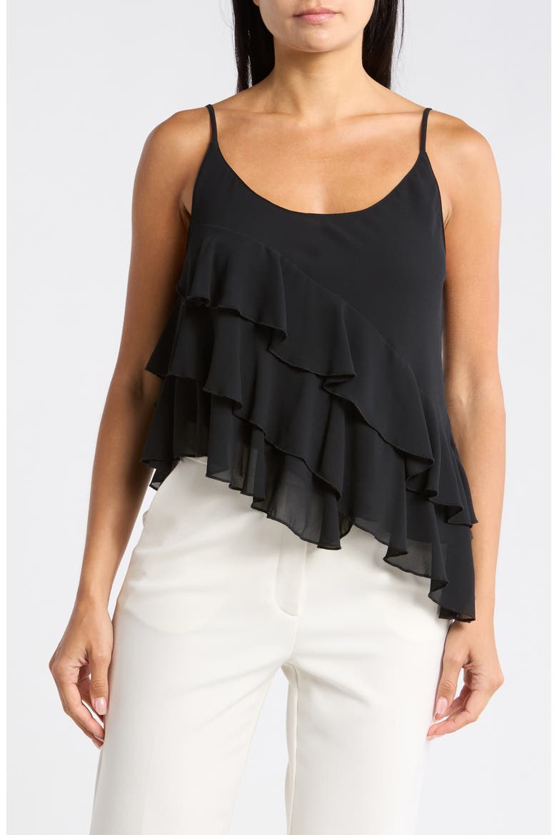Ruffle Asymmetrical Chiffon Cami, Main, color, BLACK