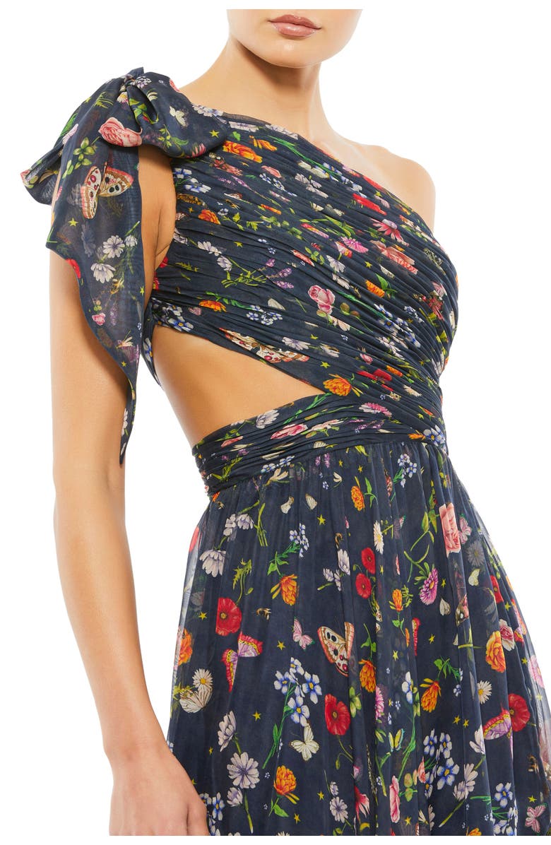 Tied One Shoulder Cut-Out Flowy Gown