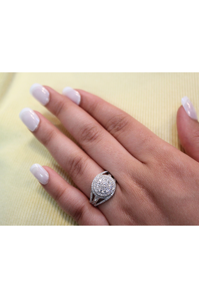 Imperium 14K Gold Round Diamond Studded Double Halo Ring - 0.99cts, Alternate, color, 14K White Gold
