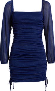 Jump Apparel Ruched Glitter Long Sleeve Minidress