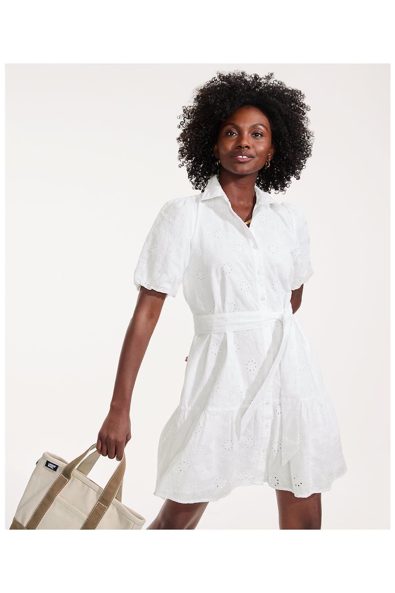 Elbow Sleeve Eyelet Knee Length Shirt Dress, Alternate, color, White Floral Eyelet