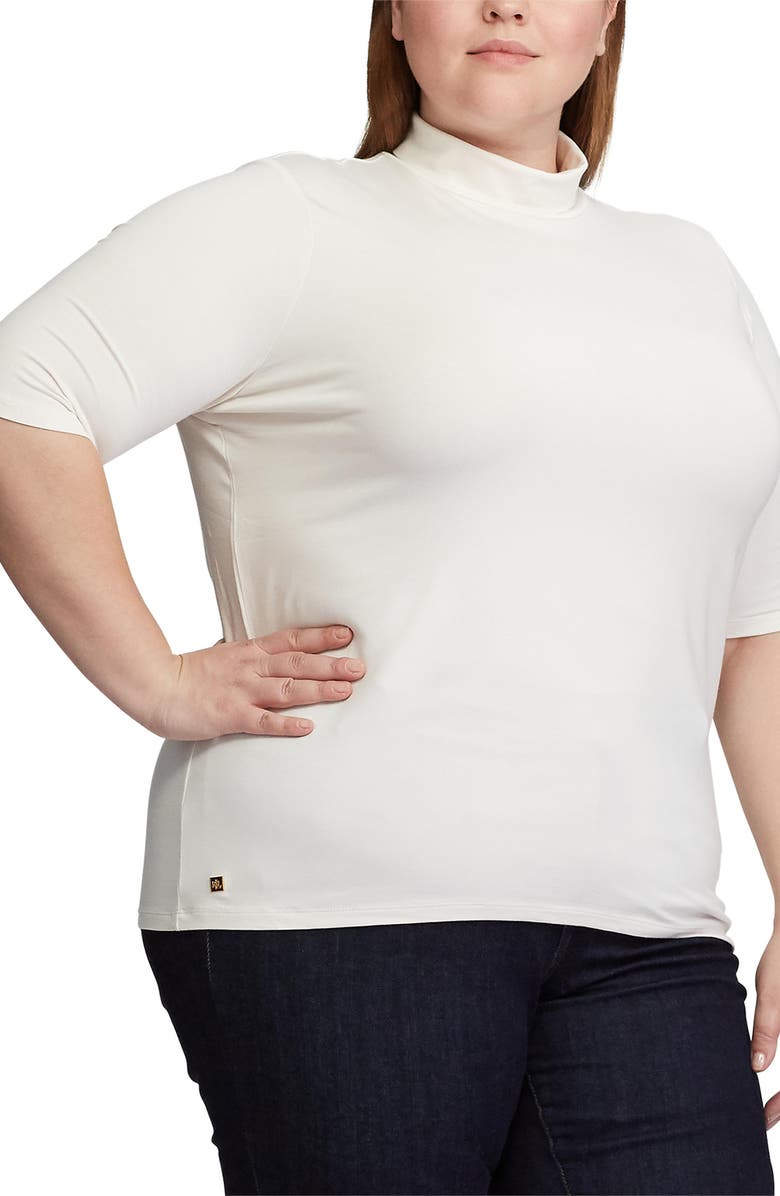 Lauren Ralph Lauren Elbow Sleeve Turtleneck Top, Alternate, color, Mascarpone Cream