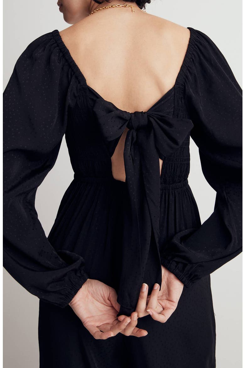 Lucie Star Jacquard Tie Back Long Sleeve Jumpsuit, Alternate, color, TRUE BLACK