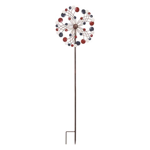 36.25 Inch Multicolor Spring Patriotic Spinner Yard Stake for July 4th Decorative Garden Metal Decor
