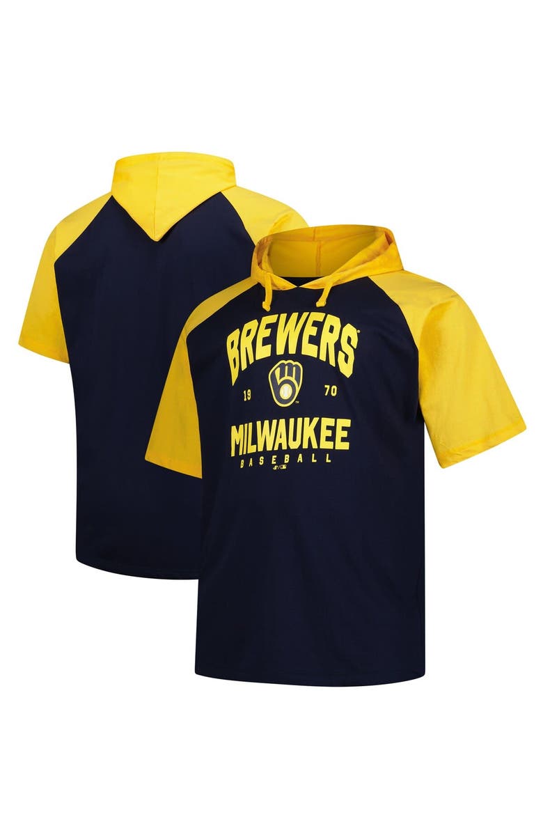 PROFILE Men's Profile Navy Milwaukee Brewers Big & Tall Short Sleeve Pullover Hoodie, Alternate, color,