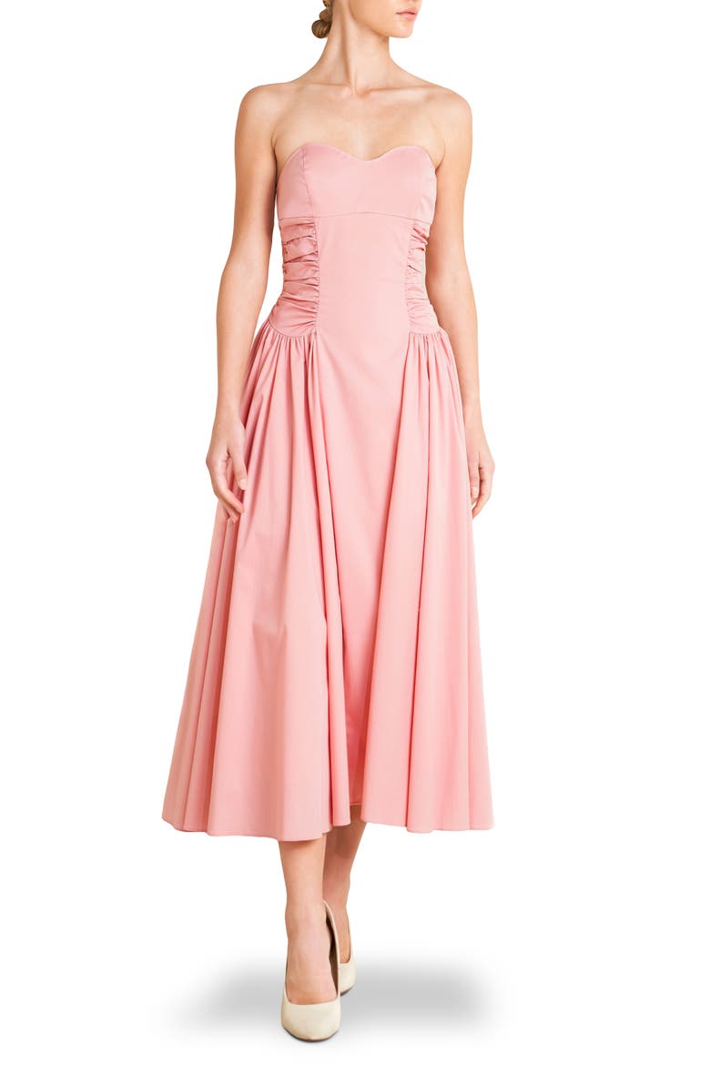 Strapless Cotton Blend Midi Sundress, Main, color, PINK