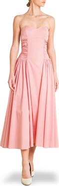FREEMARKET Strapless Cotton Blend Midi Sundress