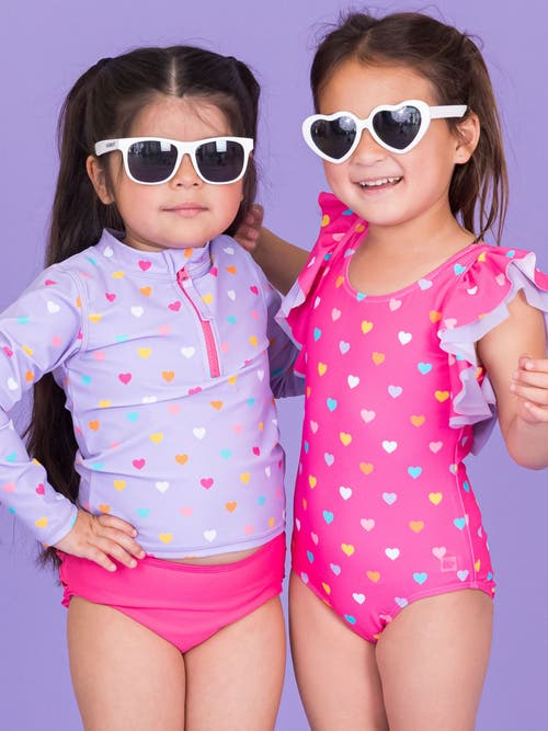 Rufflebutts Toddler Girls Upf50+ Long Sleeve Zipper Rash Guard 2-piece In Purple