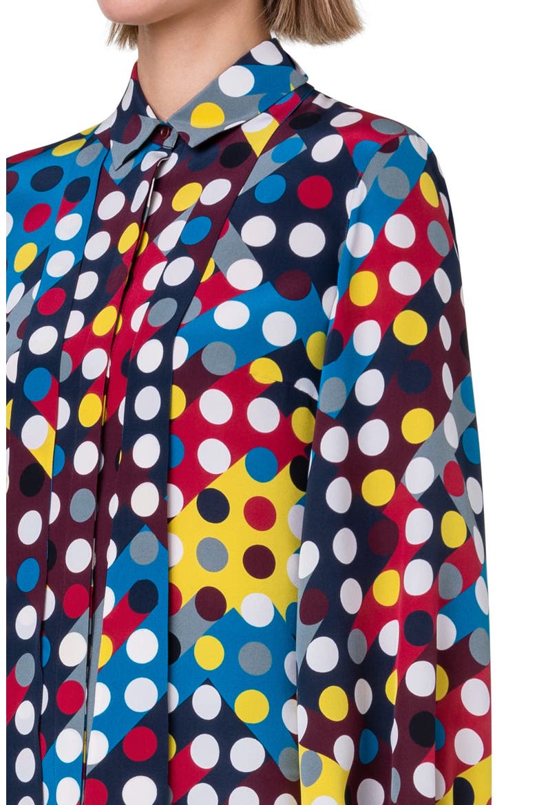 Polka Dot Print Tie Neck Silk Crêpe de Chine Blouse, Alternate, color, NAVY-CRIMSON