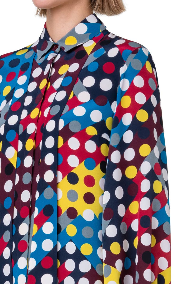 Akris punto Polka Dot Print Tie Neck Silk Crêpe de Chine Blouse, Alternate, color,