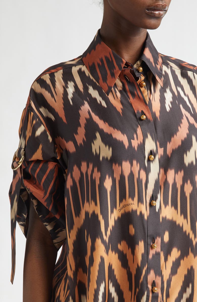 Zimmermann Aster Ikat Print Relaxed Silk Button-Up Shirt, Alternate, color, Charcoal Ikat