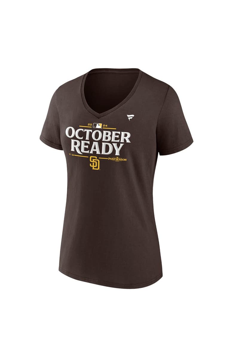 FANATICS Women's Fanatics Brown San Diego Padres 2024 MLB Postseason Locker Room V-Neck T-Shirt, Alternate, color, 
