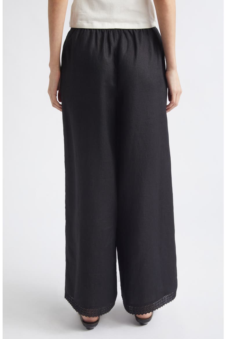 Alfie Lace Trim Wide Leg Linen Pants, Alternate, color, BLACK