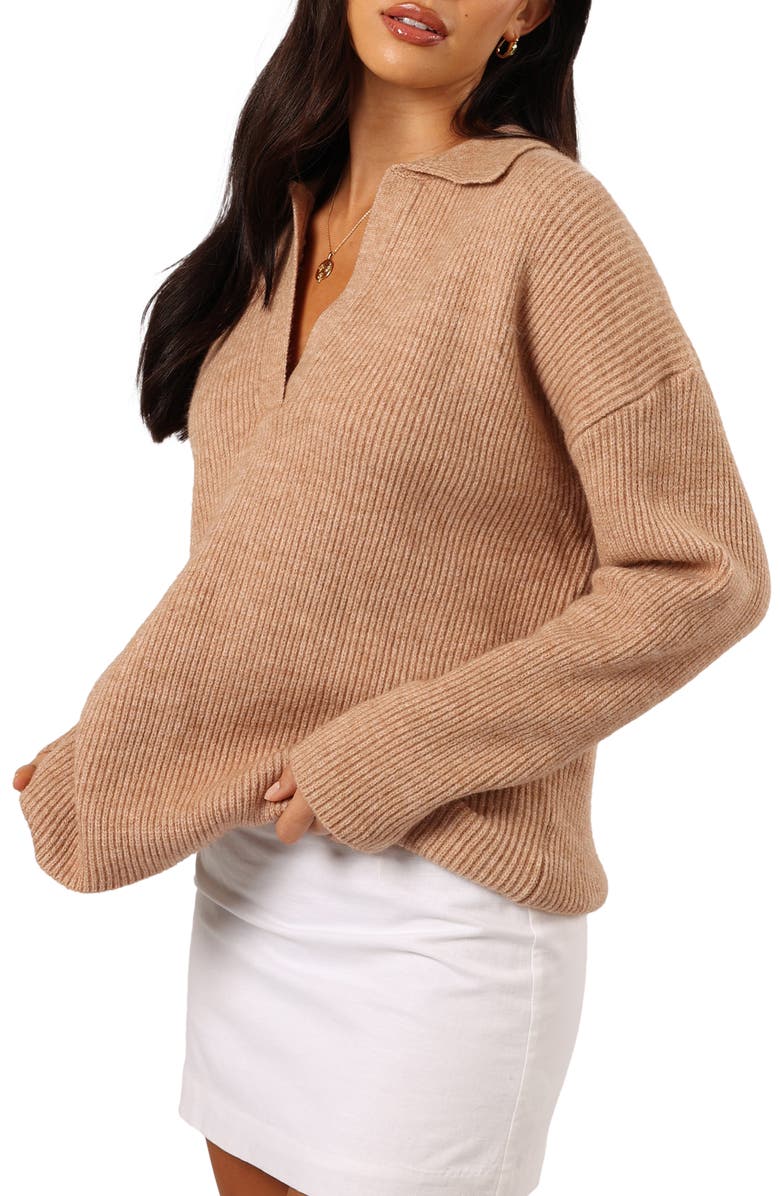 Petal & Pup Zala Johnny Collar Sweater, Alternate, color, Mocha
