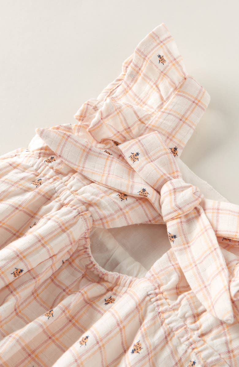 Nordstrom Flutter Sleeve Tie Back Cotton Muslin Sundress & Bloomers, Alternate, color, Pink Pretty Ladybug Plaid