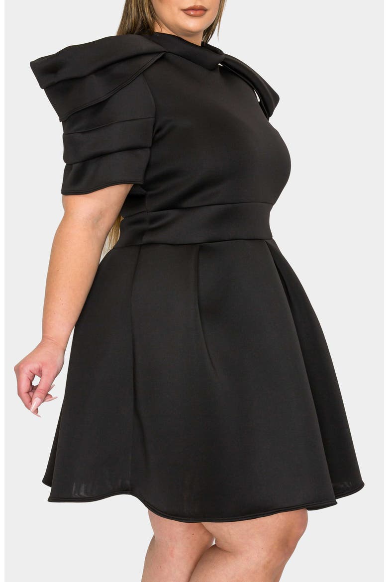 Karina Statement Stretch Neoprene Fit & Flare Dress, Alternate, color, BLACK