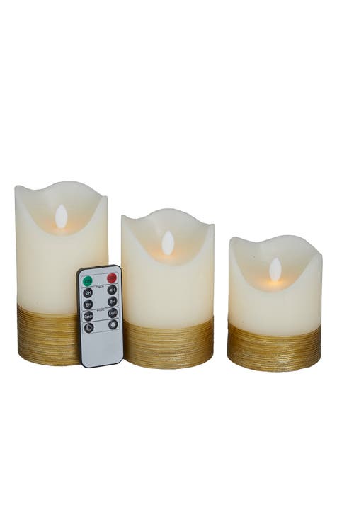 Gold Wax Gold Base Flameless Candle with Remote Control (Set of 3)