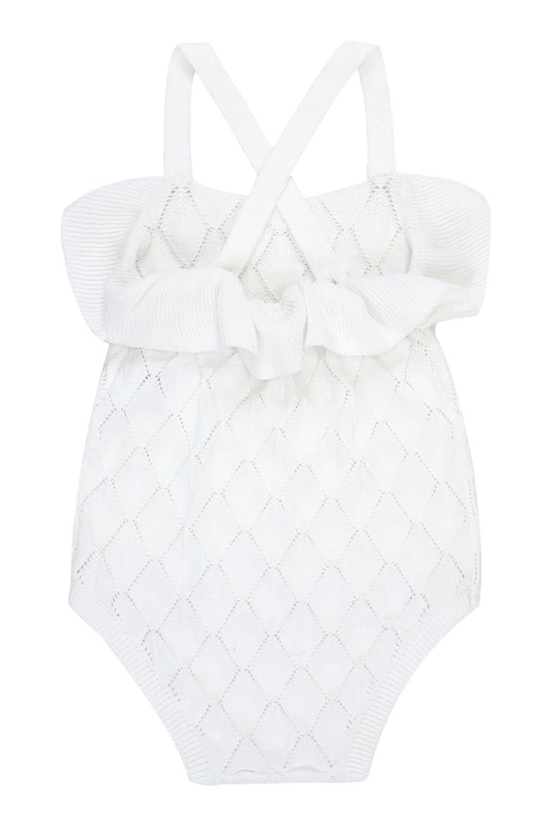 Baby Ruffle Sweater Romper & Jacquard Blanket Gift Set, Alternate, color, White & Rose