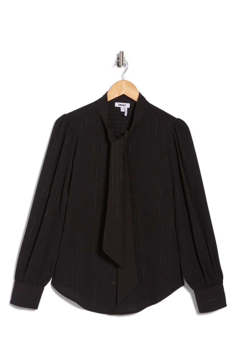 DKNY Tie Neck Long Sleeve Button-Up Top, Alternate, color,