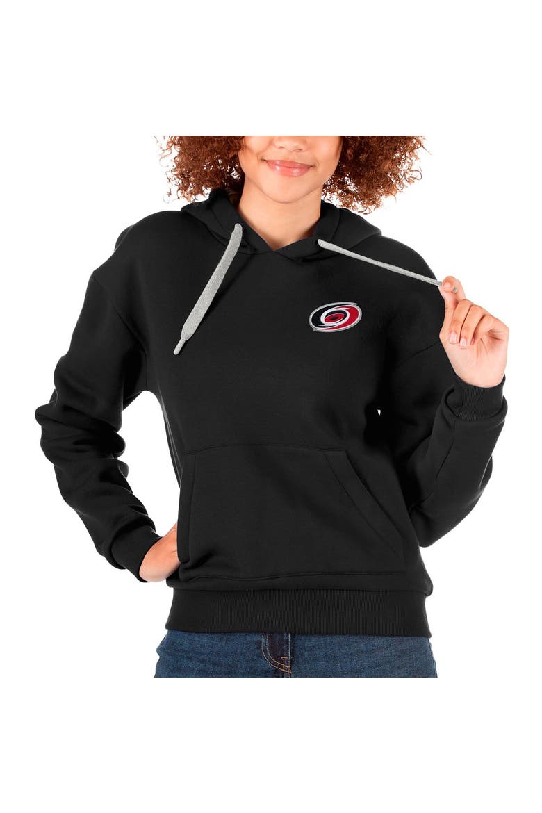 Women's Antigua Black Carolina Hurricanes Primary Logo Victory Pullover Hoodie, Main, color, Black