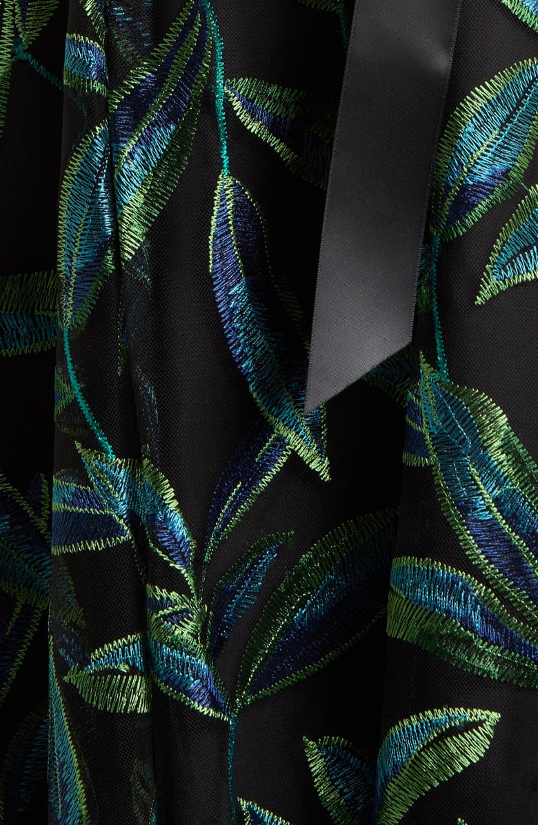 Tahari ASL Embroidered Tie Waist Sleeveless Midi Dress, Alternate, color, Black Jewel Teal