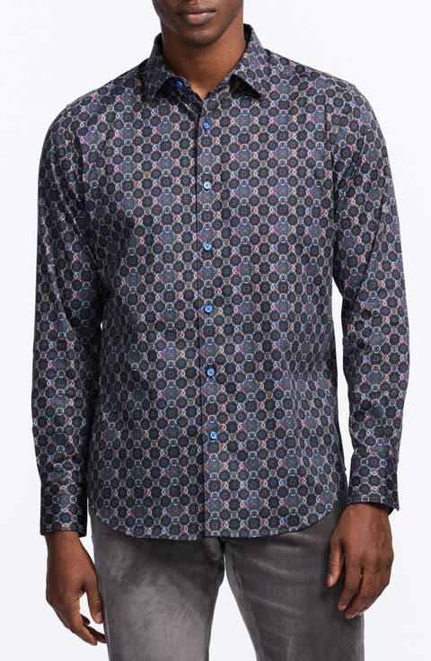 Bramston Mosaic Print Stretch Cotton Button-Up Shirt
