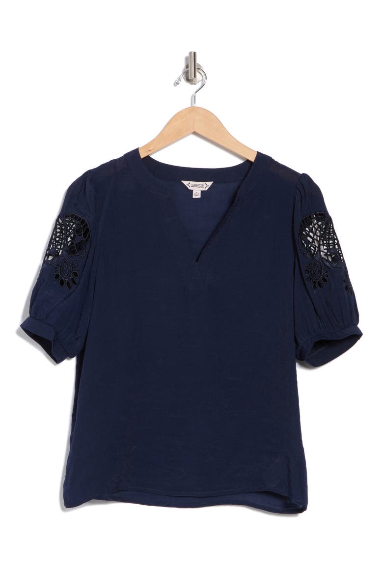 Embroidered Puff Sleeve Top, Alternate, color, NANETTE NAVY
