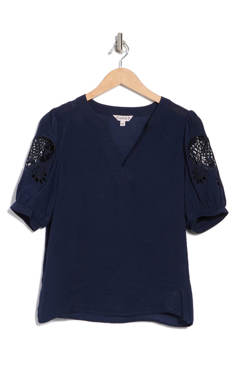 Nanette Lepore Embroidered Puff Sleeve Top, Alternate, color, Nanette Navy