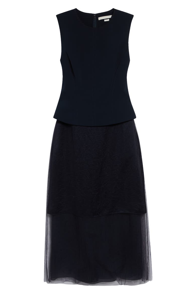 Sleeveless Cady, Satin & Chiffon Layered Cocktail Dress, Alternate, color, ULTRA NAVY