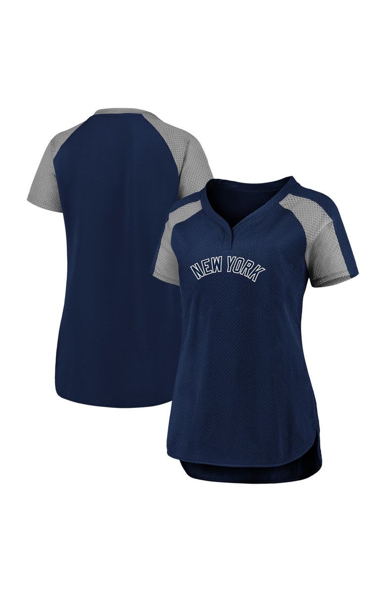 FANATICS Women's Fanatics Branded Navy/Gray New York Yankees Iconic League Diva Raglan V-Neck T-Shirt, Alternate, color,