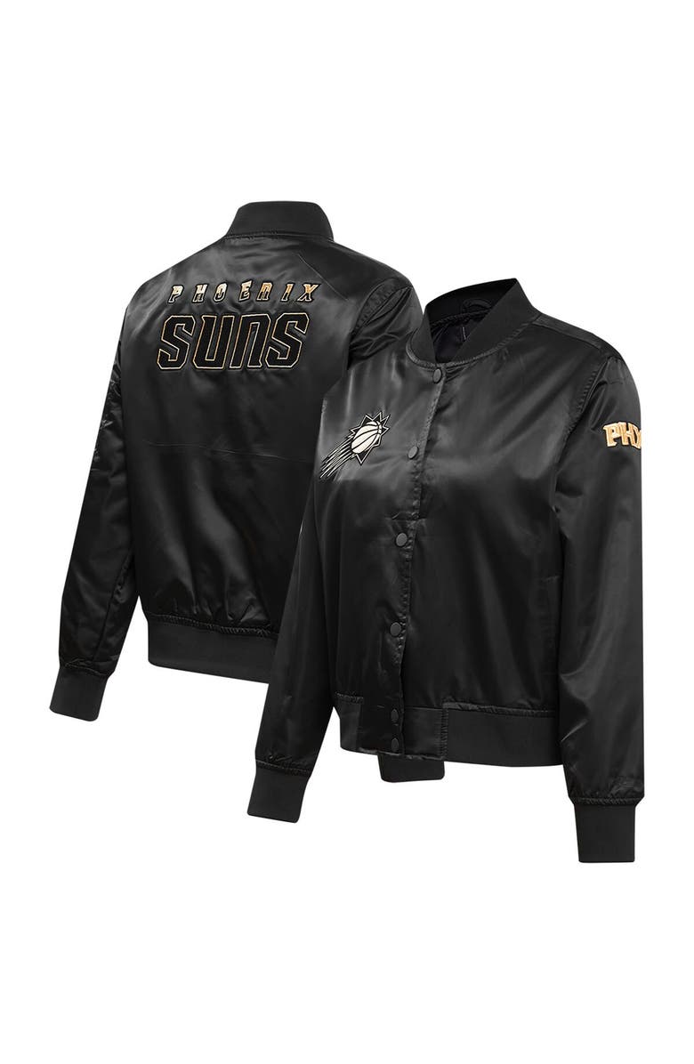 PRO STANDARD Women's Pro Standard Black Phoenix Suns Glam Satin Full-Snap Varsity Jacket, Main, color, 