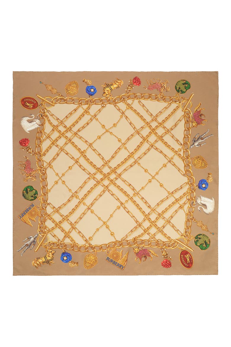 Check Charm Silk Square Scarf, Alternate, color, FINCH BEIGE