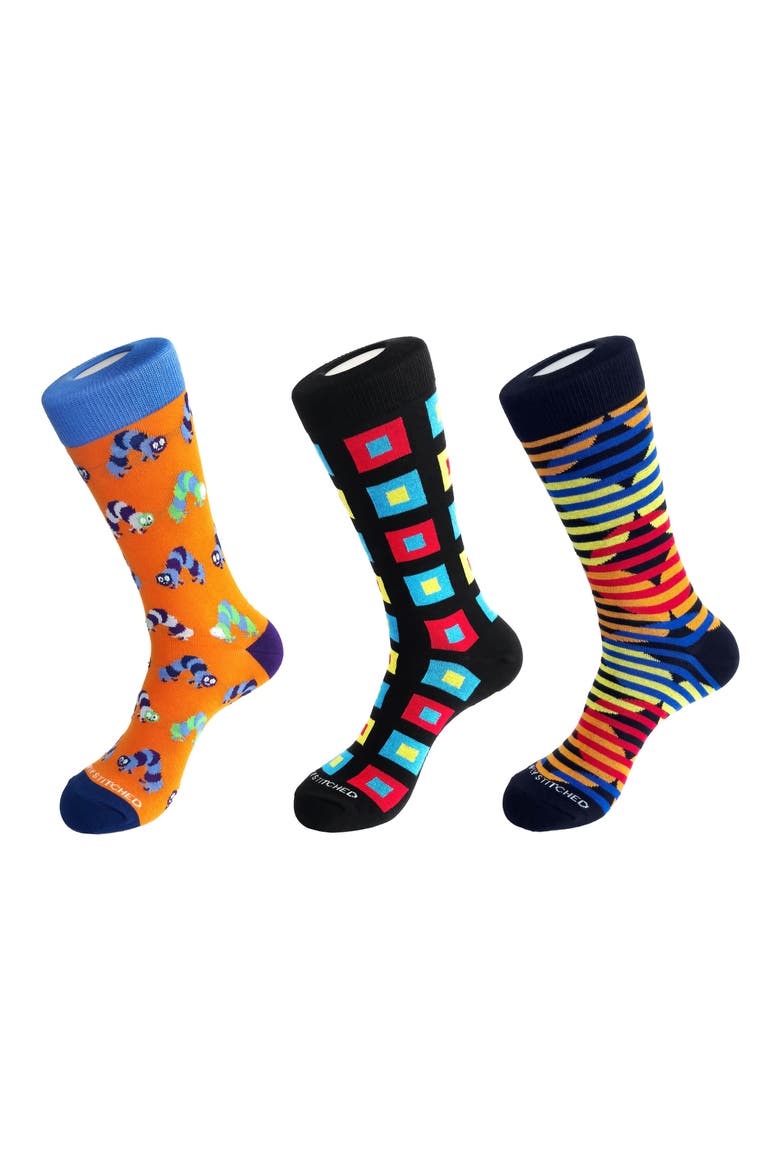 3-Pack Assorted Graphic Crew Socks, Main, color, BLACK MULTI