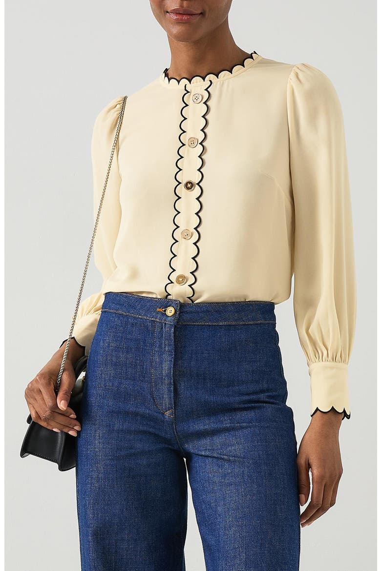 Jemima Scalloped Long Sleeve Top, Main, color, MULTI CREAM