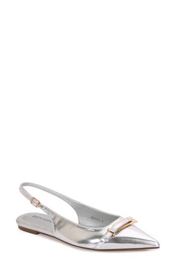 Berness Chantal Pointed Toe Slingback Flat In Silver