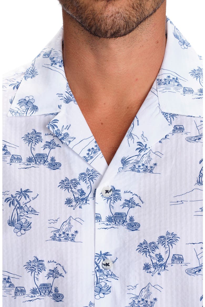 Slim Fit Tropical Island Cotton Seersucker Camp Shirt, Alternate, color, LAKE