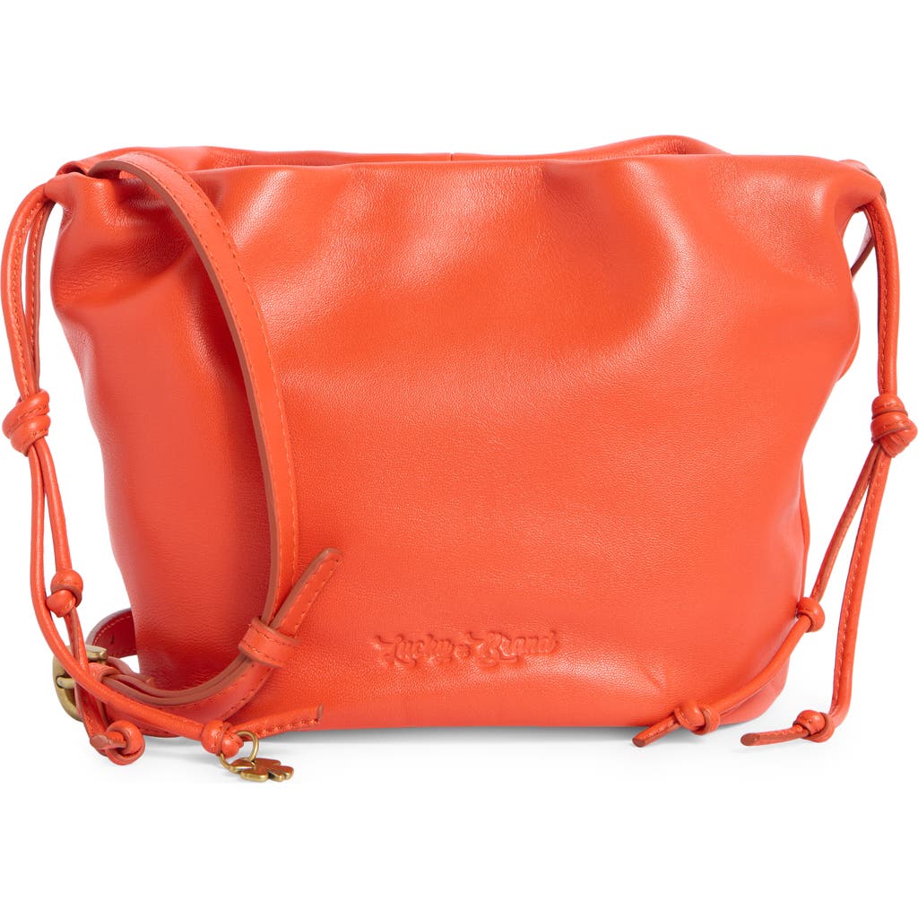 Lucky Brand Tess Drawstring Leather Bucket Bag In Orange
