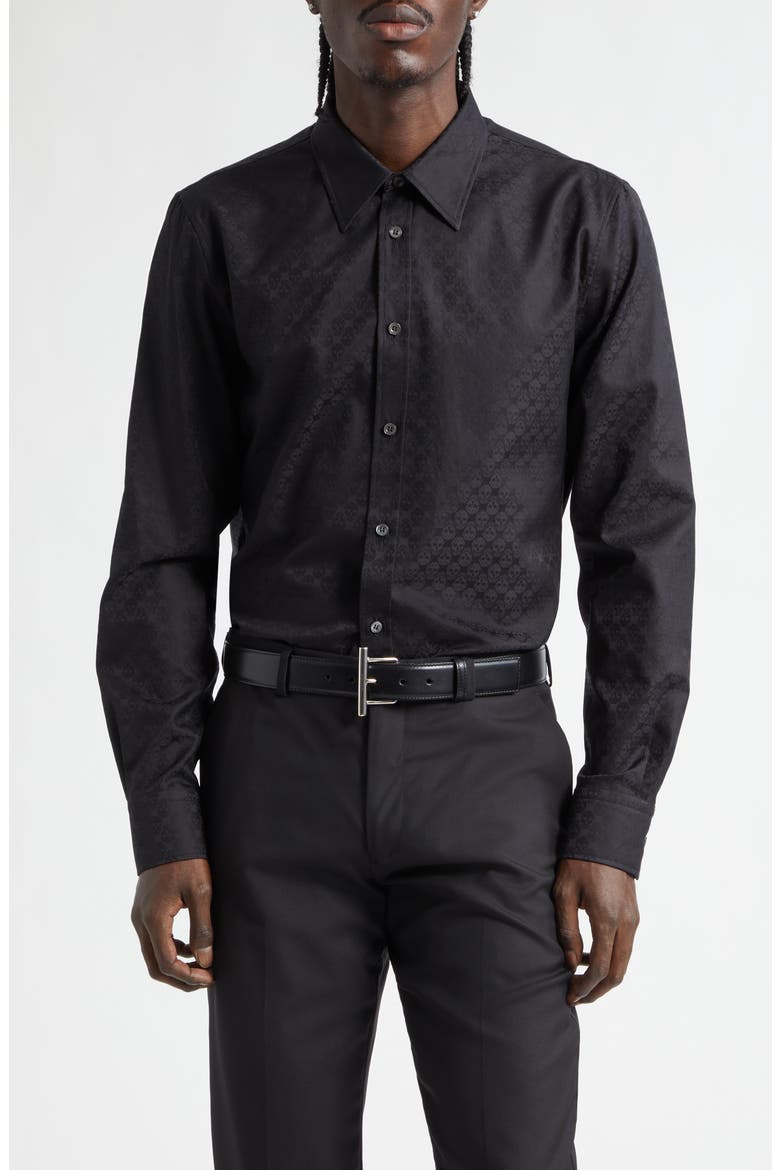 Skull Print Classic Placket Shirt, Main, color, BLACK