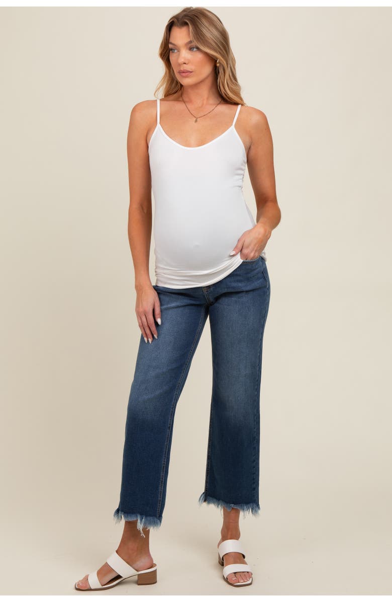 PinkBlush Fringe Hem Maternity Cropped Jeans, Main, color, Blue