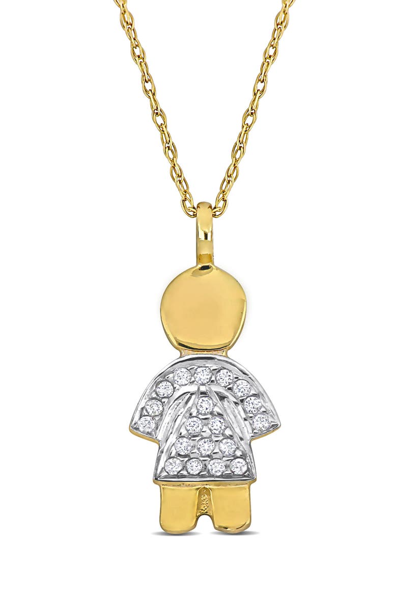 Diamond Girl Charm Pendant Necklace - 0.1ct., Main, color, GOLD
