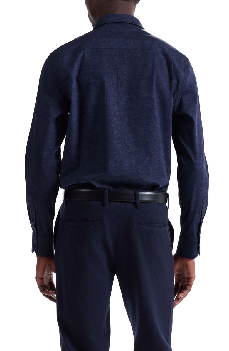 Bugatchi Julian Shaped Fit Textured Stretch Cotton Button-Up Shirt, Alternate, color, Navy