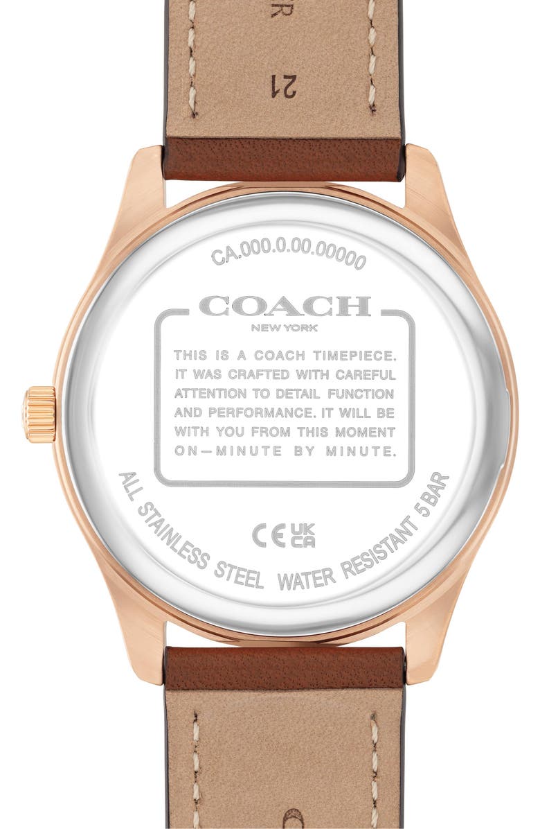 COACH Oliver Leather Strap Watch, 41mm, Alternate, color, Blue