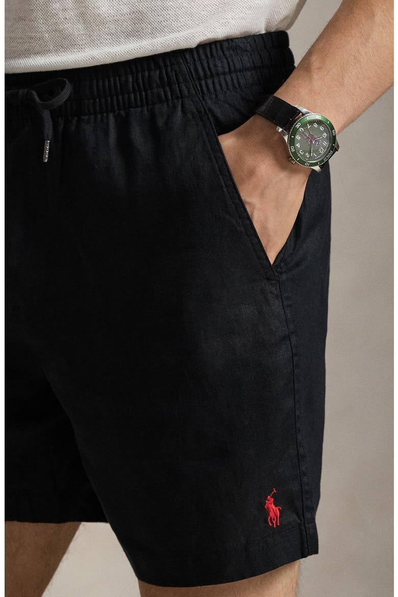 Polo Prepster 6-Inch Drawstring Linen Shorts, Alternate, color, POLO BLACK