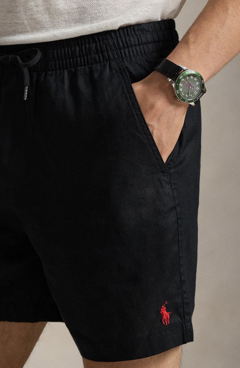 Polo Ralph Lauren Polo Prepster 6-Inch Drawstring Linen Shorts, Alternate, color, Polo Black