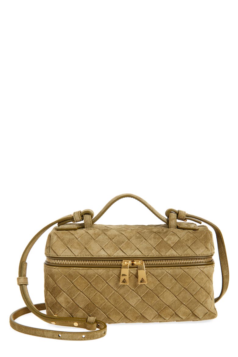 Bang Bang Intrecciato Suede Vanity Case, Main, color, 2856 MUD-GOLD
