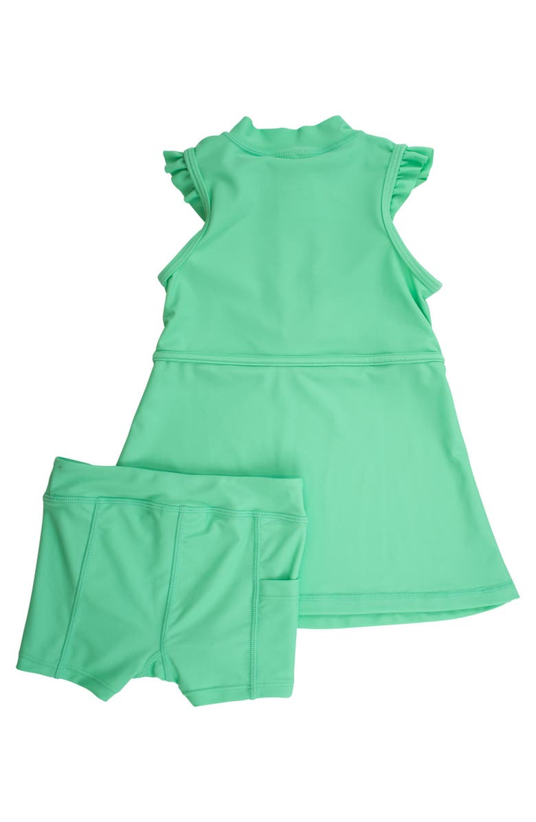 RuffleButts Girls UPF50+ Sleeveless Zip Ruffle Sleeve Active Dress, Alternate, color, Spring Bud